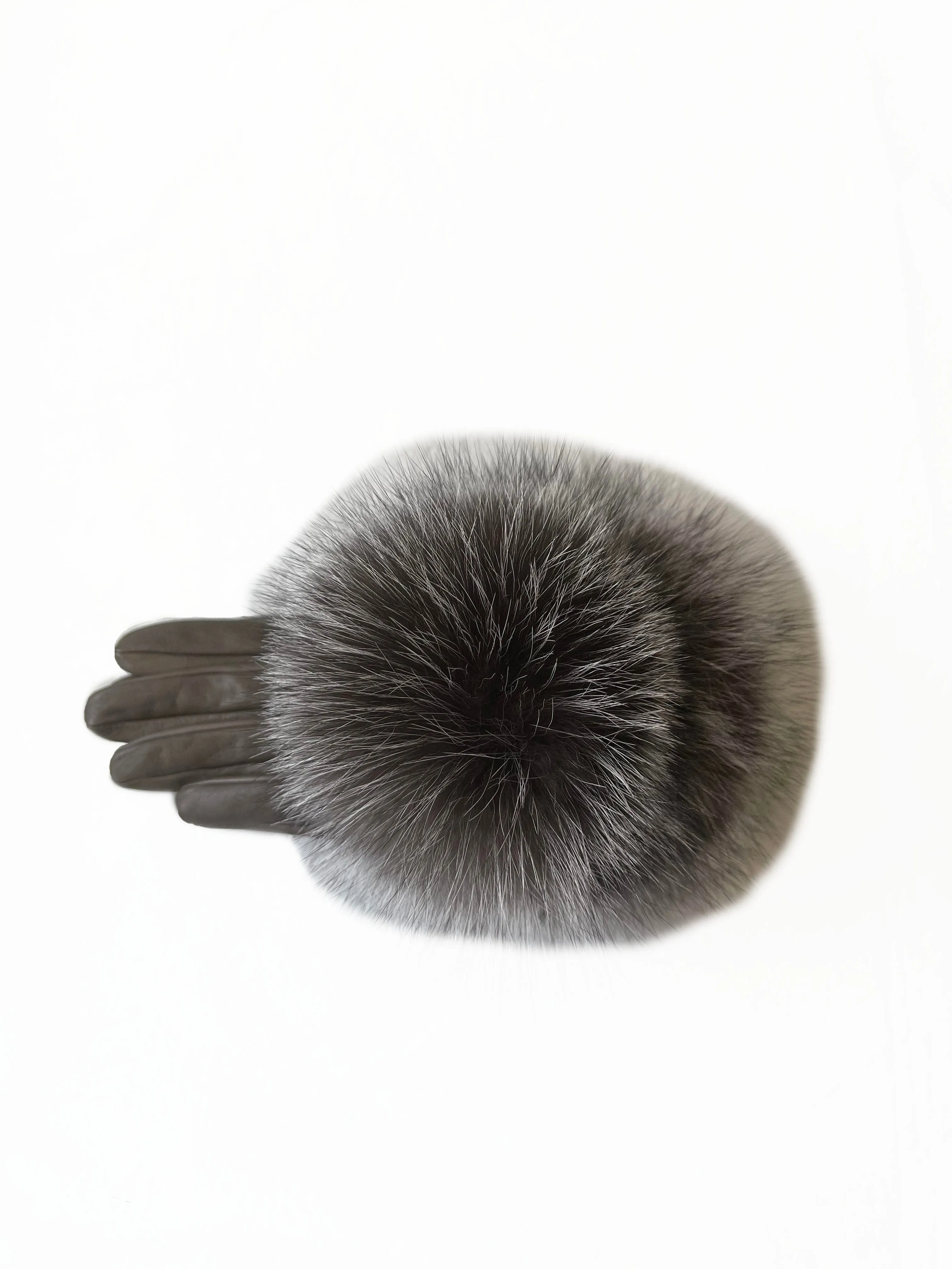 Veronique Pom Pom Mini - Women's Silk Lined Leather Gloves with Fox Fur Pom Pom