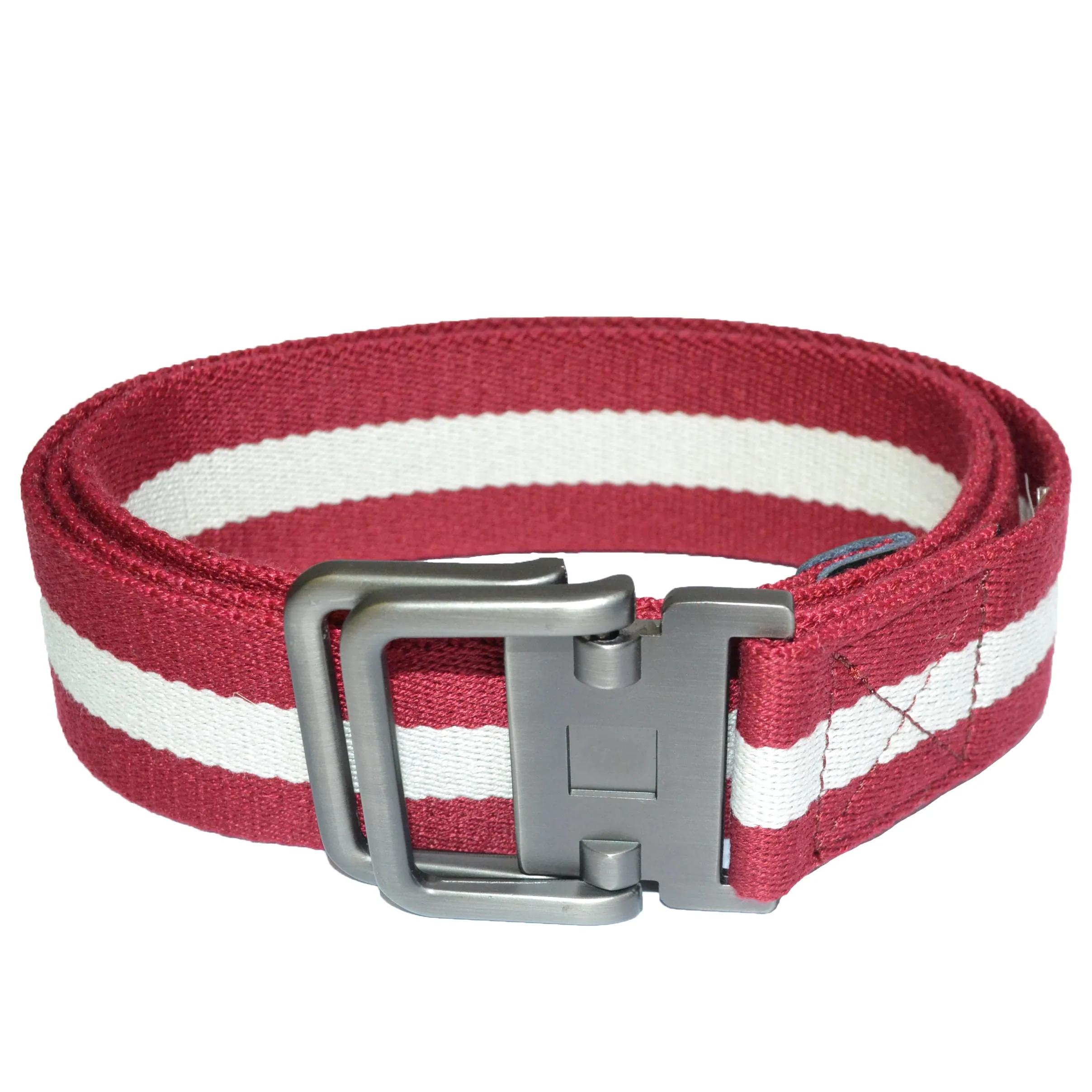 ZEUS - Mens Red and White Cotton Canvas Webbing Belt with Slide Through Buckle